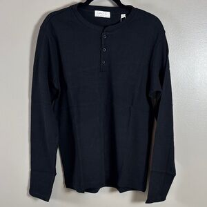 NWT Cotton & Co Men's Black Long Sleeve Waffle Henley